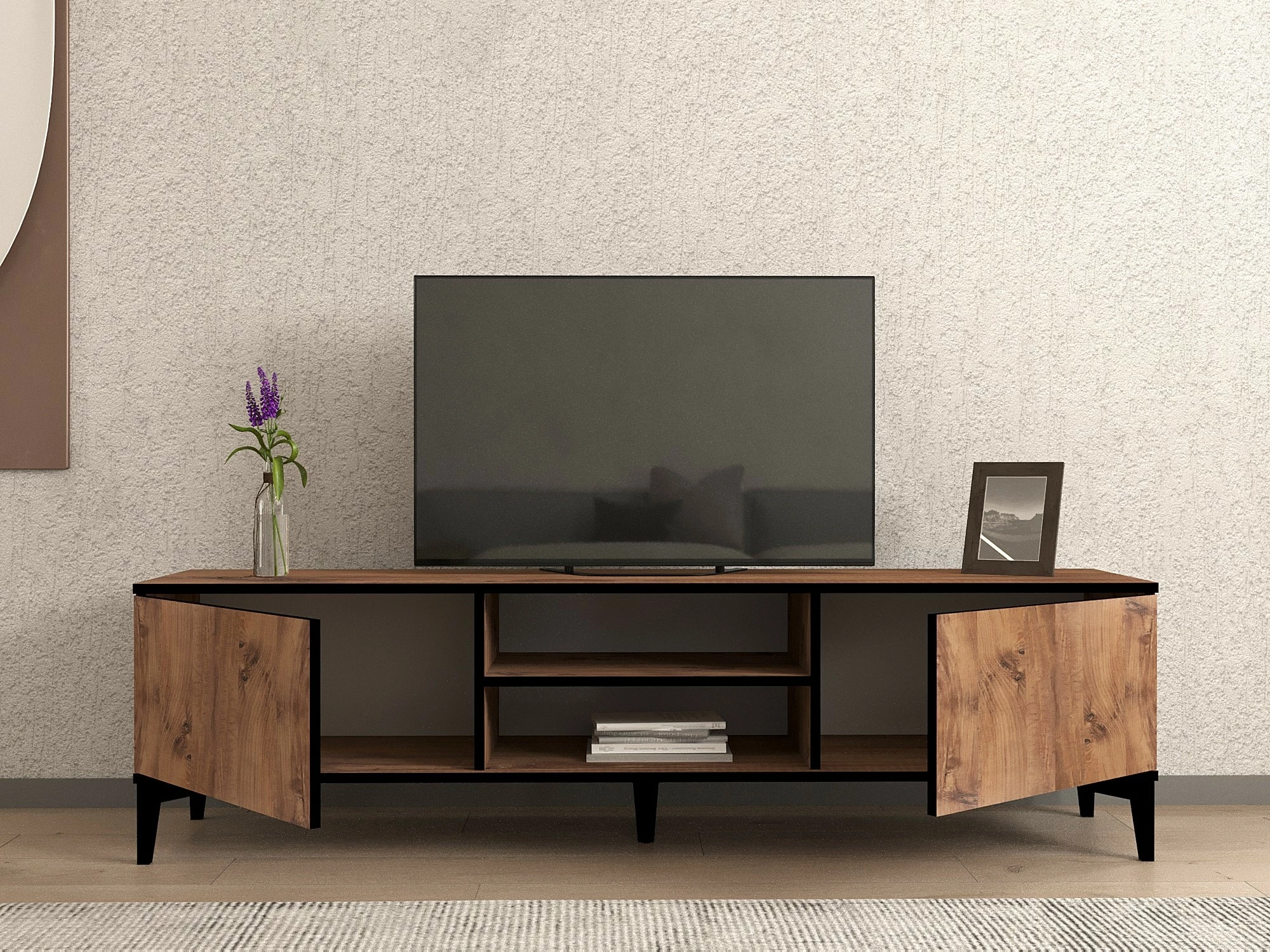 Komodë TV Hanah Home, ngjyrë Atlantic Pine dhe e zezë