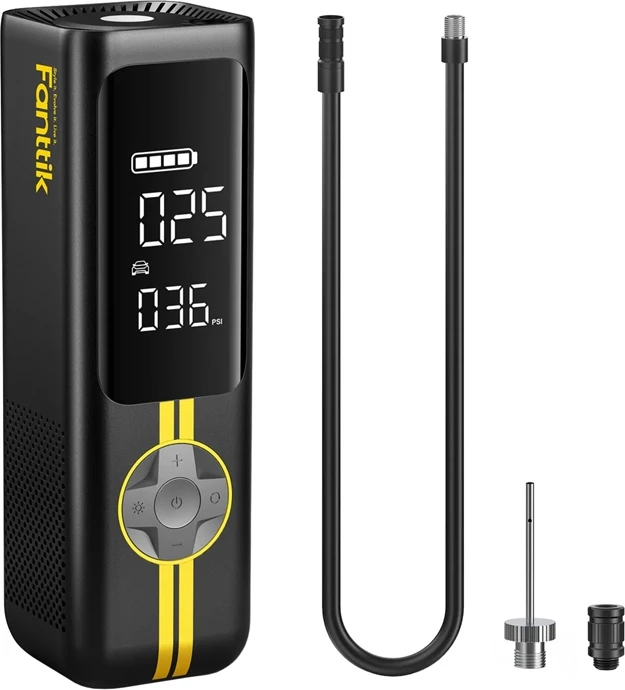 Kompresor portabël Fanttik X8 Apex 150 PSI, modet auto për biçikletë/moto/auto/top, powerbank USB-C/USB-A, elektrik dore LED, e zezë, set me zorrë dhe adapterë