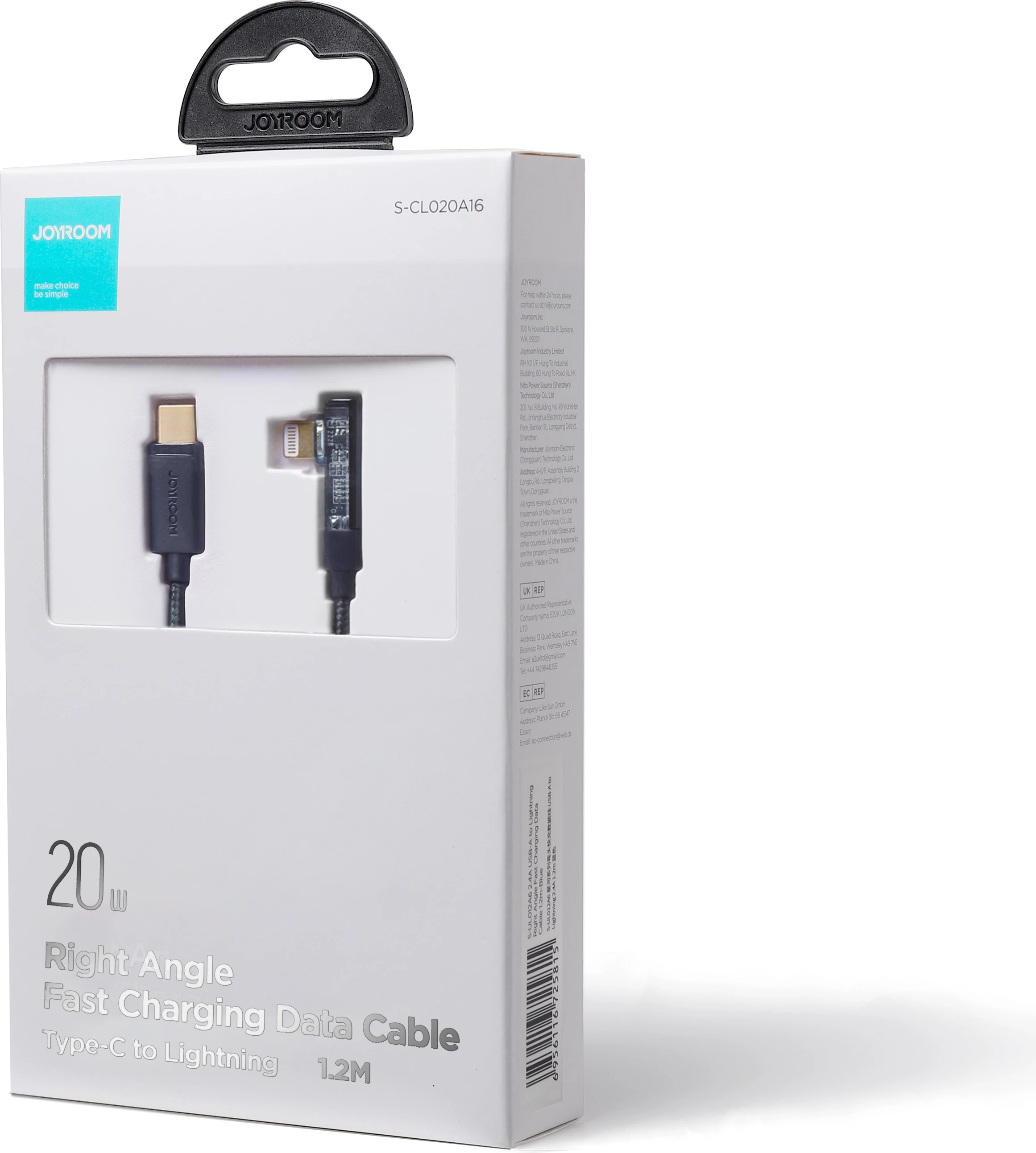 Kabllo Joyroom S-CL020A6, USB-C në Lightning (këndi), 1.2m, 20W, Blu