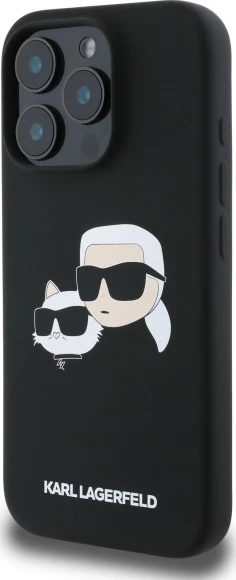 Mbështjellës Karl Lagerfeld Silicone Case Heads Print MagSafe për iPhone 16 Pro, i zi