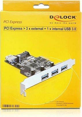 Kartelë PCIe USB 3.0 DeLOCK 89301, 3x USB-A ekstern + 1x USB intern, 5 Gbit/s