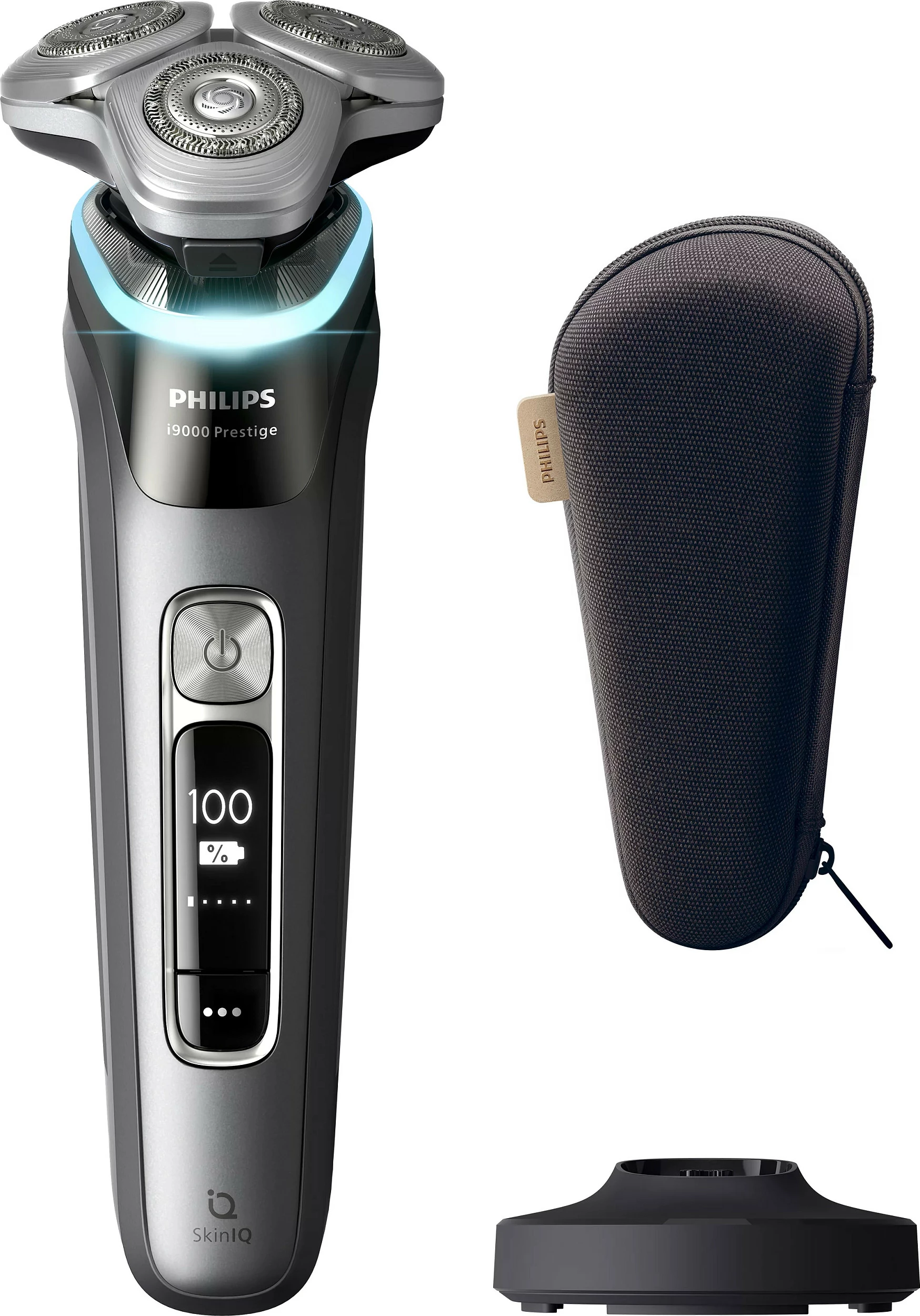 Makinë rroje Philips Shaver Series i9000 Prestige SkinIQ XP9202/10, rrotulluese, me ekran, me çantë udhëtimi, e zezë/gri