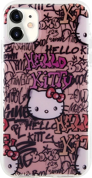 Mbështjellës Hello Kitty IML Tags Graffiti për iPhone 11/XR, rozë