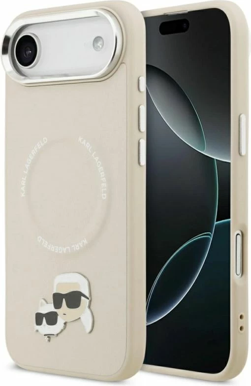 Kapak telefoni Karl Lagerfeld Karl & Choupette Pins MagSafe për iPhone Air, bezhë