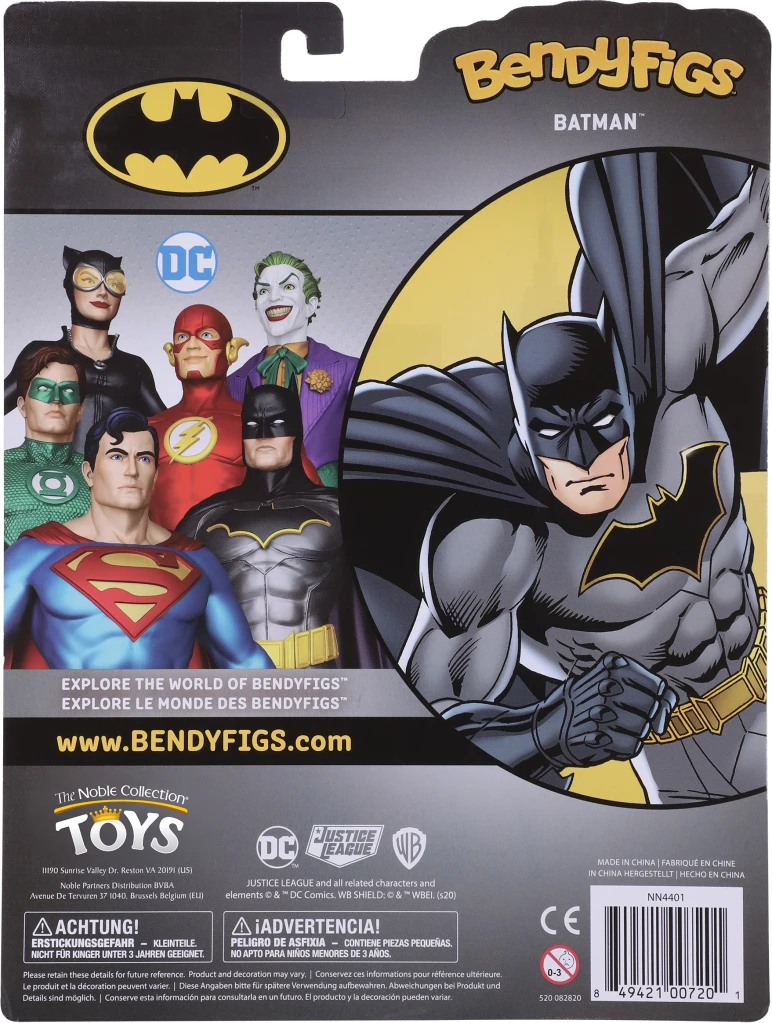 Figurinë fleksibile NOBLE COLLECTION Bendyfig DC Batman (Comic), me bazë ekspozimi, gri/zi