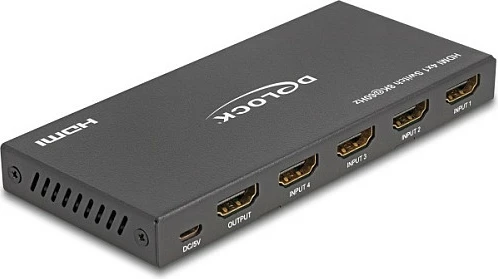 Switch HDMI DeLOCK 4x HDMI In në 1x HDMI Out, 8K 60Hz, 48 Gbit/s, metal, i zi