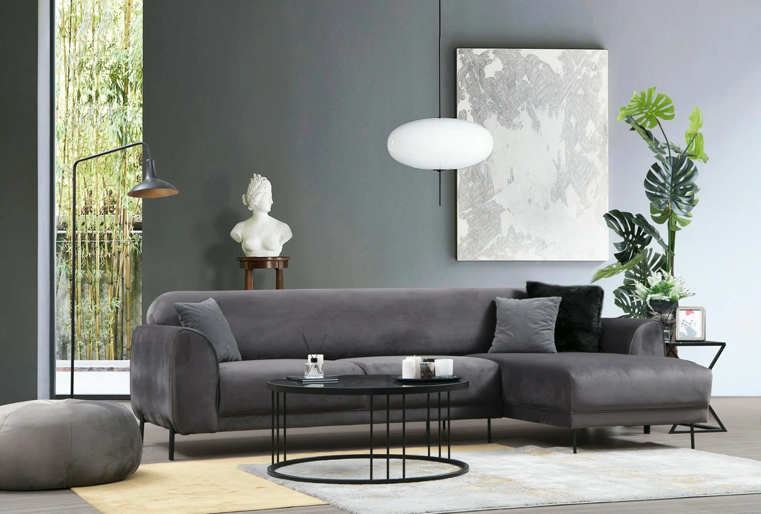 Kënd divan-krevat Atelier del Sofa, këndi djathtë, ngjyrë antracit