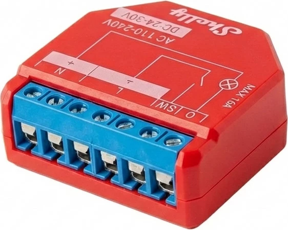 Relé smart Shelly 1PM Gen4, 16A, 1 kanal, matje energjie, Wi‑Fi/Matter/Zigbee/Bluetooth, 2 copë, e kuqe