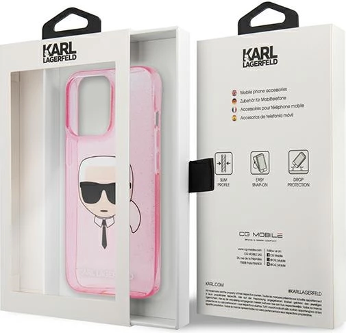 Mbështjellës Karl Lagerfeld KLHCP13XKHTUGLP për iPhone 13 Pro Max, hardcase, rozë me glitter