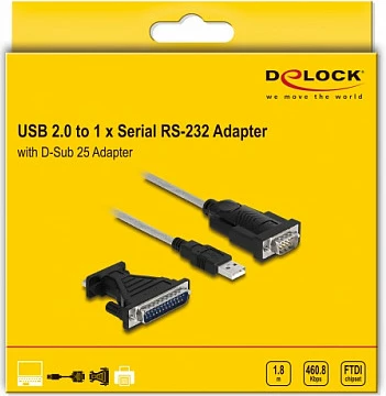 Adapter DeLOCK USB 2.0 Type-A në Serial RS-232 D-Sub 9 + D-Sub 25, 1.8 m, i zi