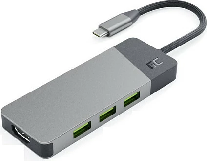 USB-C hub Green Cell, 7-në-1, HDMI 4K 60Hz, USB 3.2, SD/microSD, PD 85W, argjend