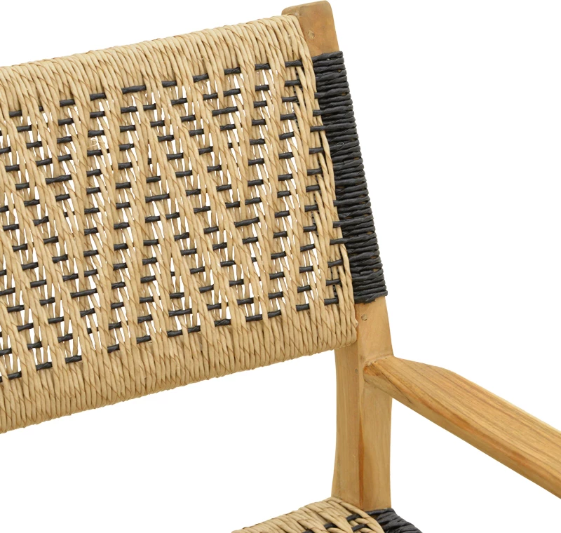 Karrige me krahë Fermilo, skelet druri teak, litar PE, ngjyrë natyrale-e zezë, 55x67x86cm