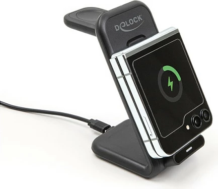 Stacion karikimi wireless DeLOCK 66941, 3-në-1, 15W, USB-C, i zi