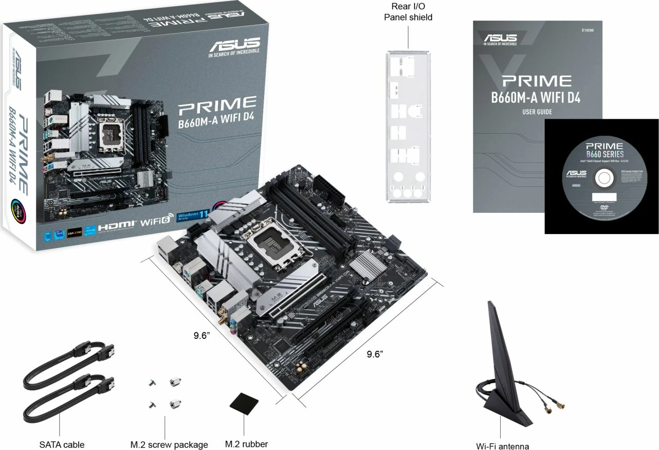 Pllakë amë Asus PRIME B660M-A WIFI D4, mATX, LGA1700, DDR4, Wi‑Fi, bardhë/zi