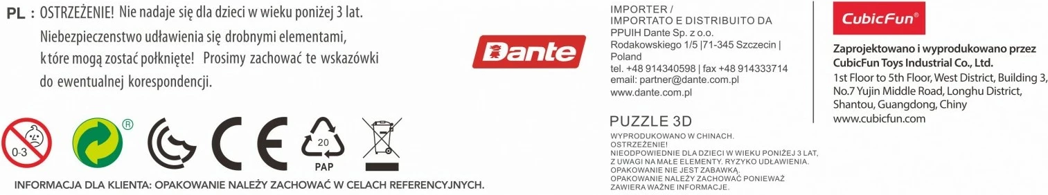 Puzzle 3D CubicFun 306-20257 model stadion Lech Poznań 97 copa 41x34x9 cm