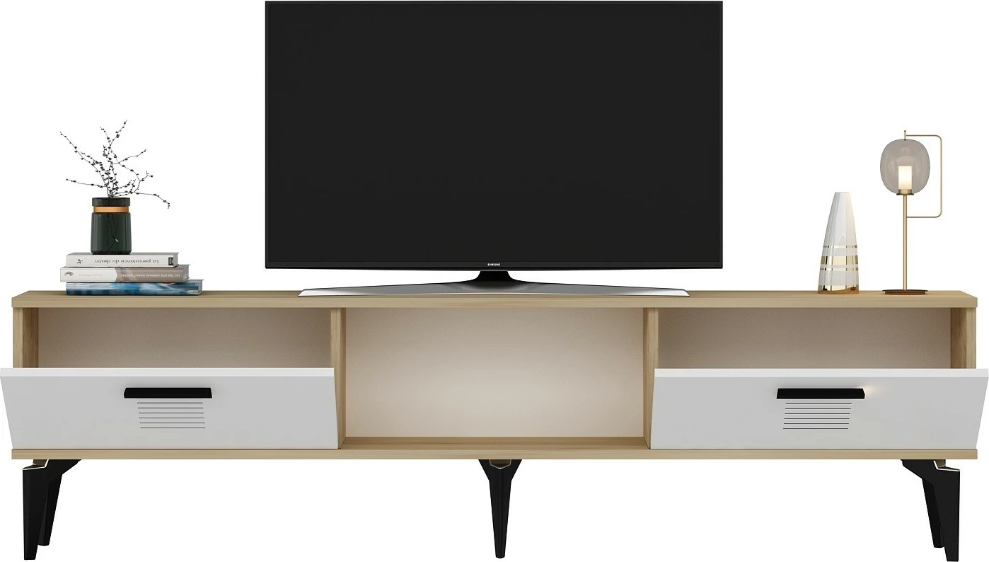 Komodë TV, ngjyrë lis safir, e bardhë, Skye Decor
