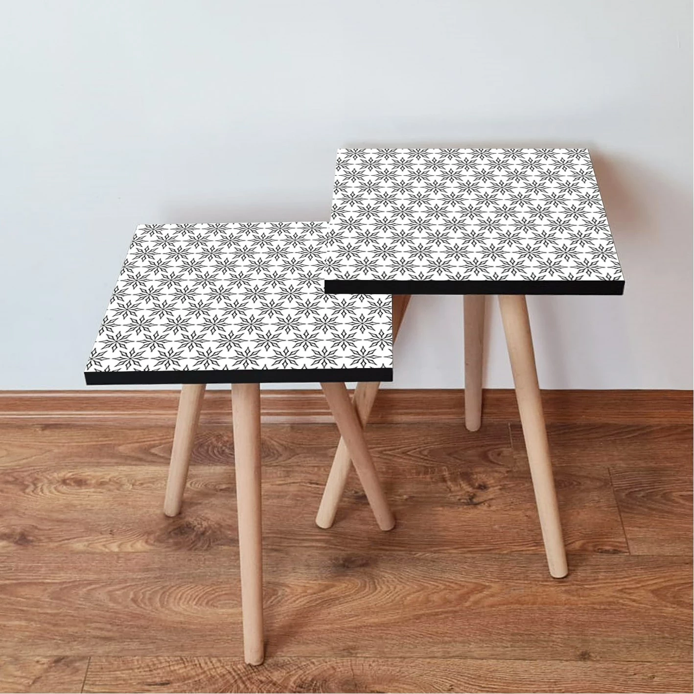 Set tavolina të ndërlidhura, 2 copë, Skye Decor, 2Shp10, e zezë dhe e bardhë