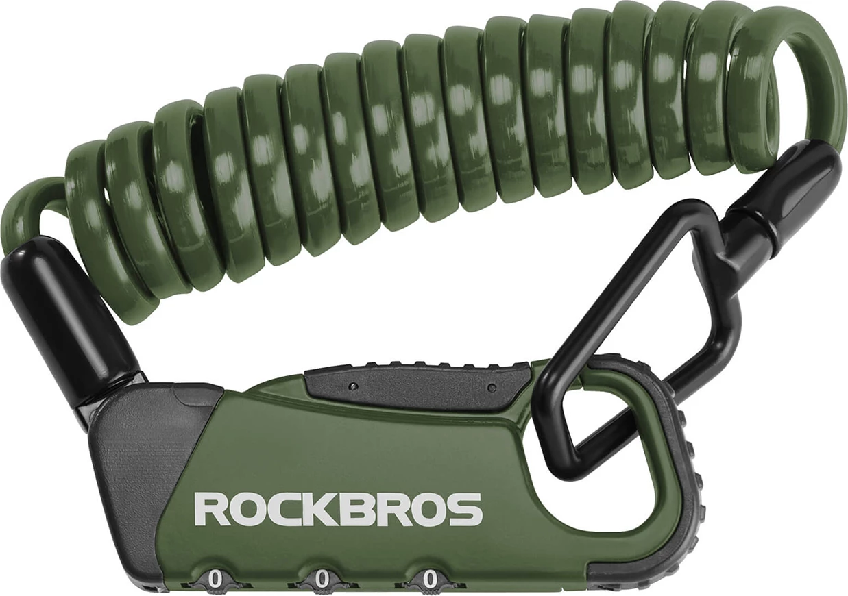 Dry kombinimi për biçikletë Rockbros RBK6N, kabllo spirale 120 cm, 3-shifror, gjelbër