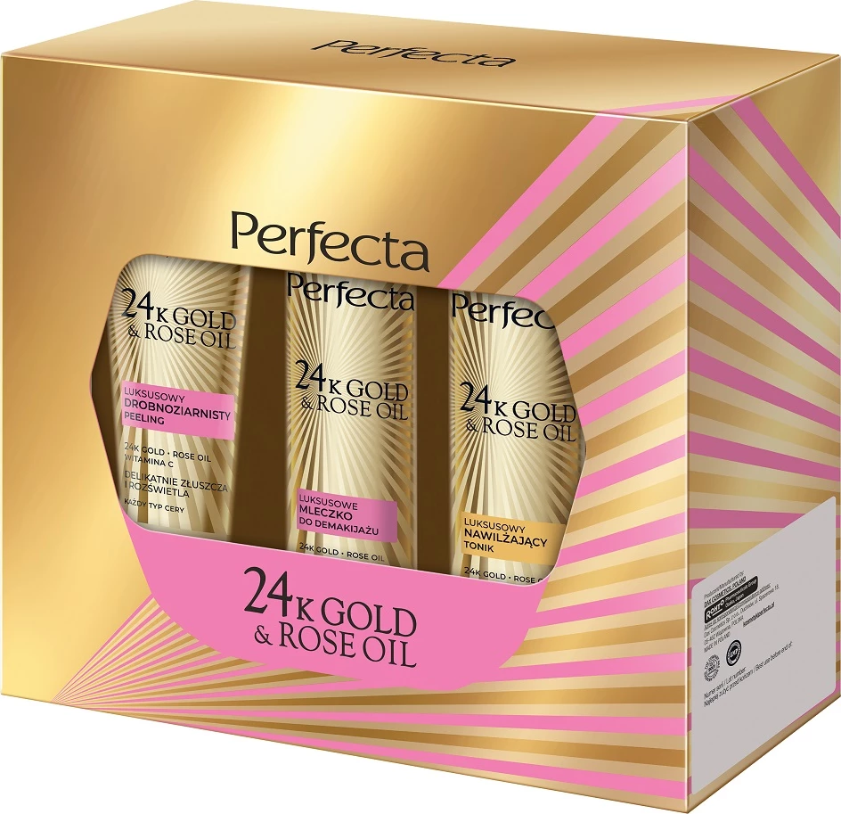 Set për kujdes të fytyrës Perfecta 24K Gold & Rose Oil për femra, 3 copë
