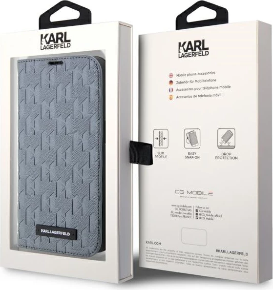 Mbështjellës Karl Lagerfeld KLBKP14XSAKLHPG për iPhone 14 Pro Max, Saffiano Monogram, argjendtë