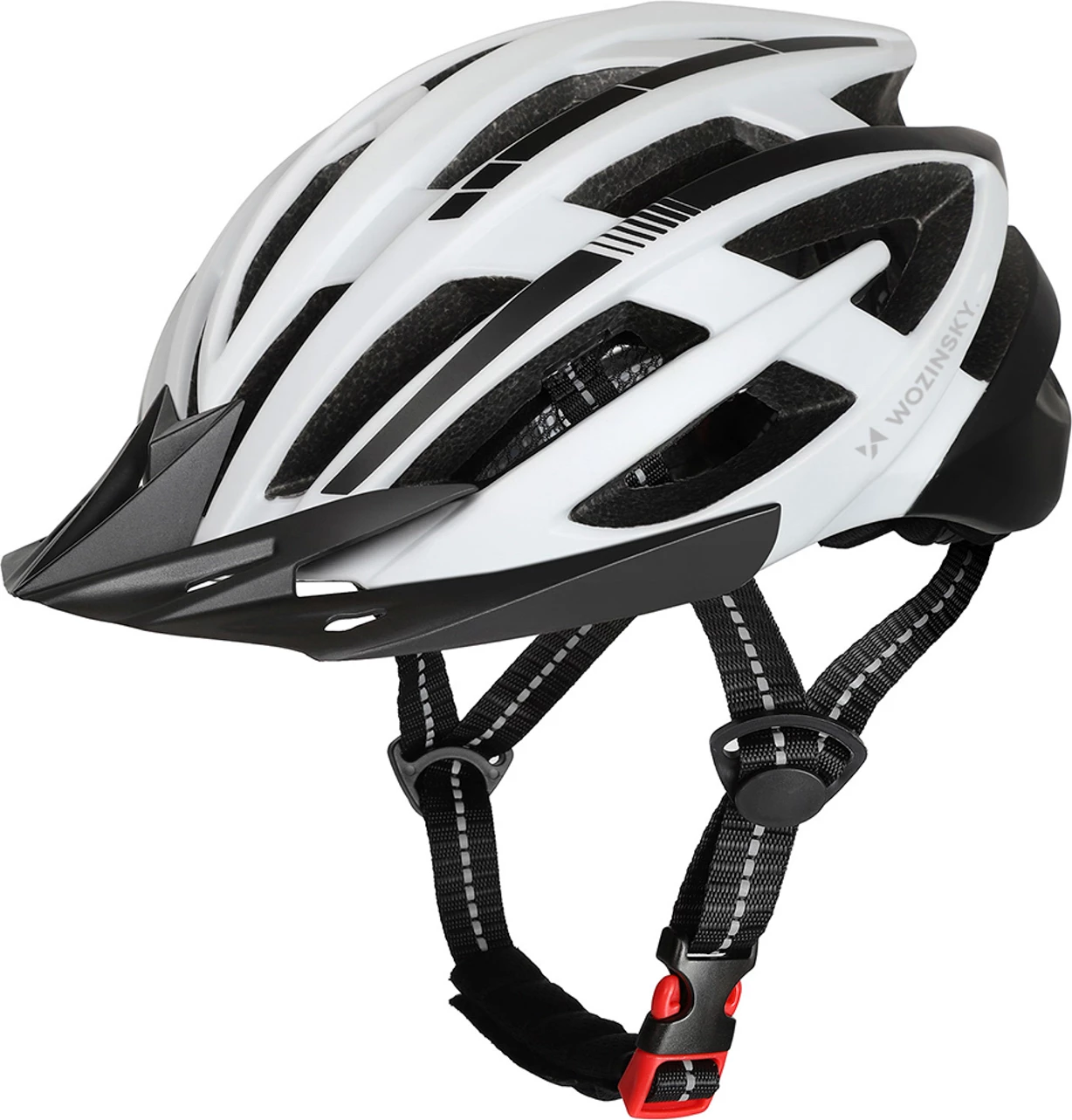 Helmetë biçiklete MTB, Wozinsky, HT-28VCB, me dritë të pasme USB, madhësi L (57-62 cm), bardh e zi