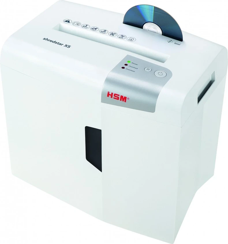 Shkatërrues Dokumentash HSM shredstar X5, 4.5 x 30 mm + mekanizëm i veçantë për prerjen e CD-ve, Bardhë