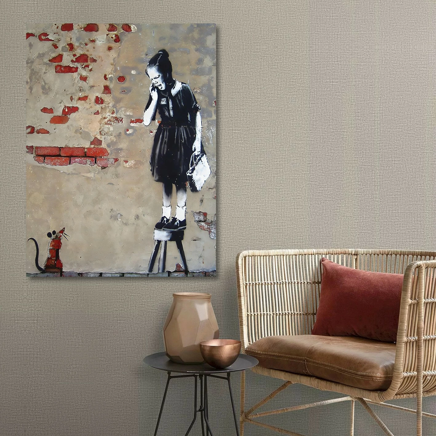 Pikturë dekorative në kanavacë, Banksy, shumëngjyrëshe, kornizë druri, 50x70cm