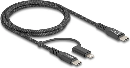 Kabllo DeLOCK 81170, USB-C në USB-C/Lightning, 1m, USB PD 60W, e zezë