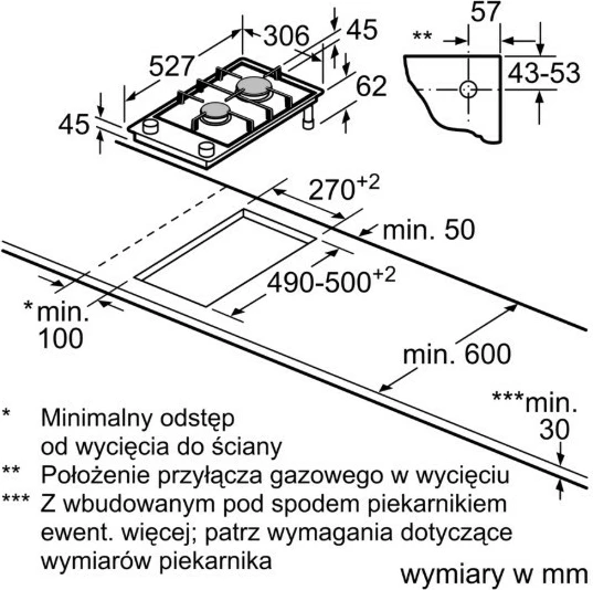 Sobë gazi Bosch PRB3A6I40, 2 zona, e zezë