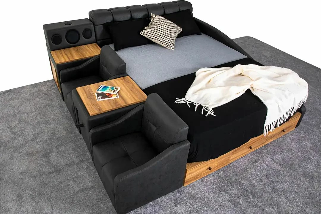 Krevat dopio Nina Smart, ngjyrë gri, Skye Decor