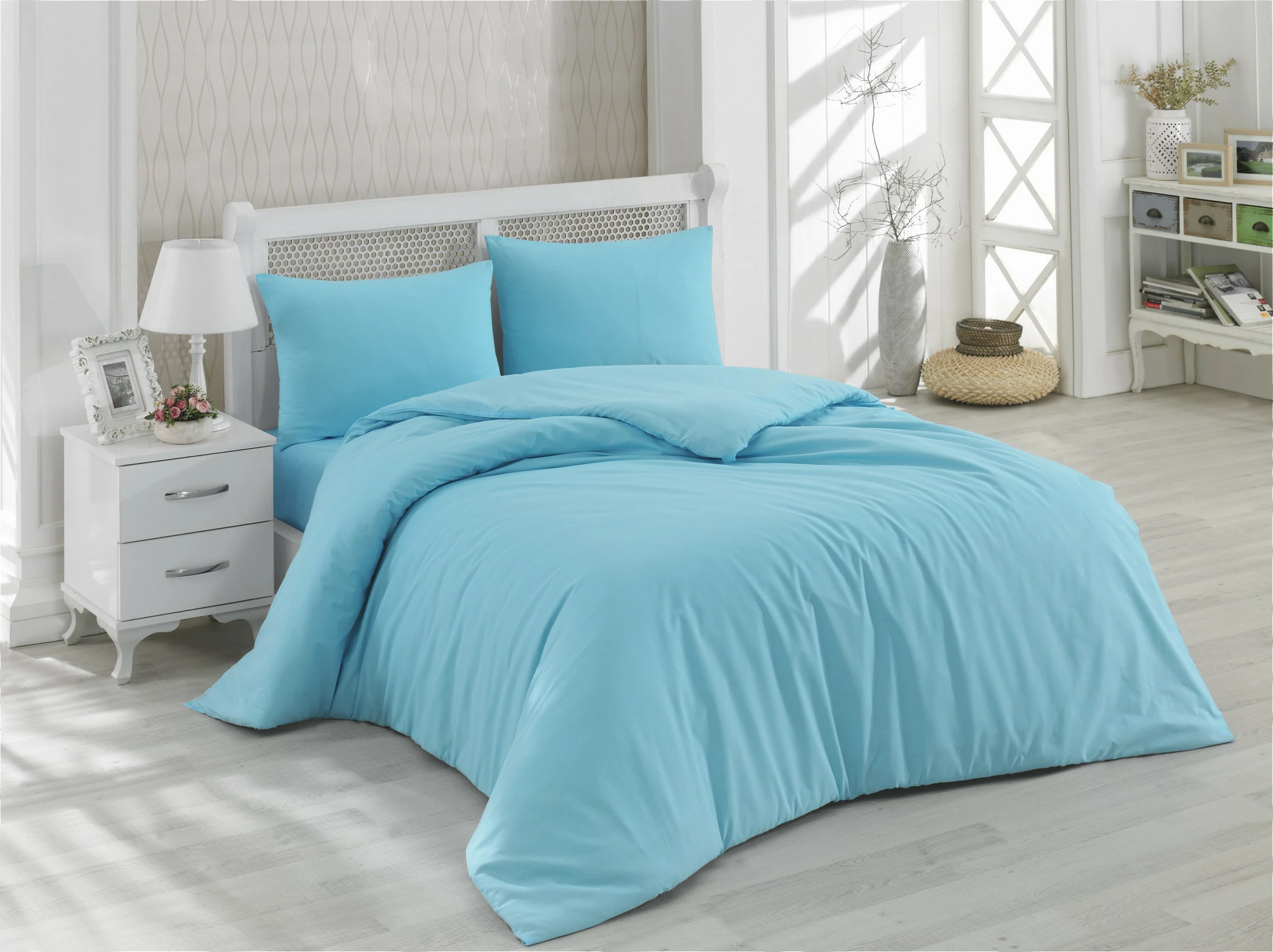 Set mbulesë për jorgan dopio Ranforce, ngjyrë turquoise, L'essentiel