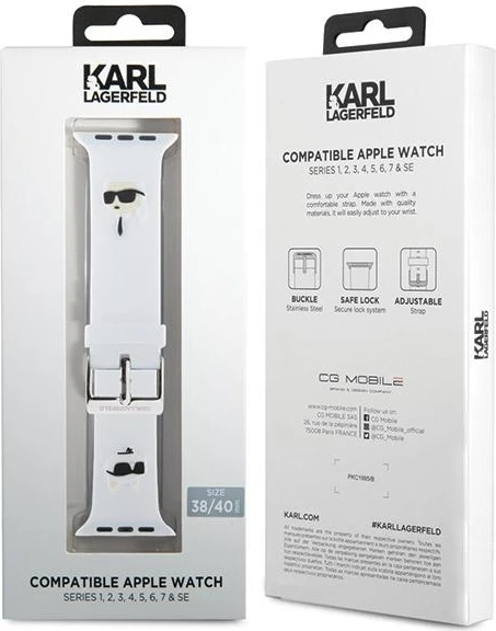 Rrip për Apple Watch Karl Lagerfeld 3D Rubber Karl&Choupette Head, silikon, i bardhë, 38/40/41mm
