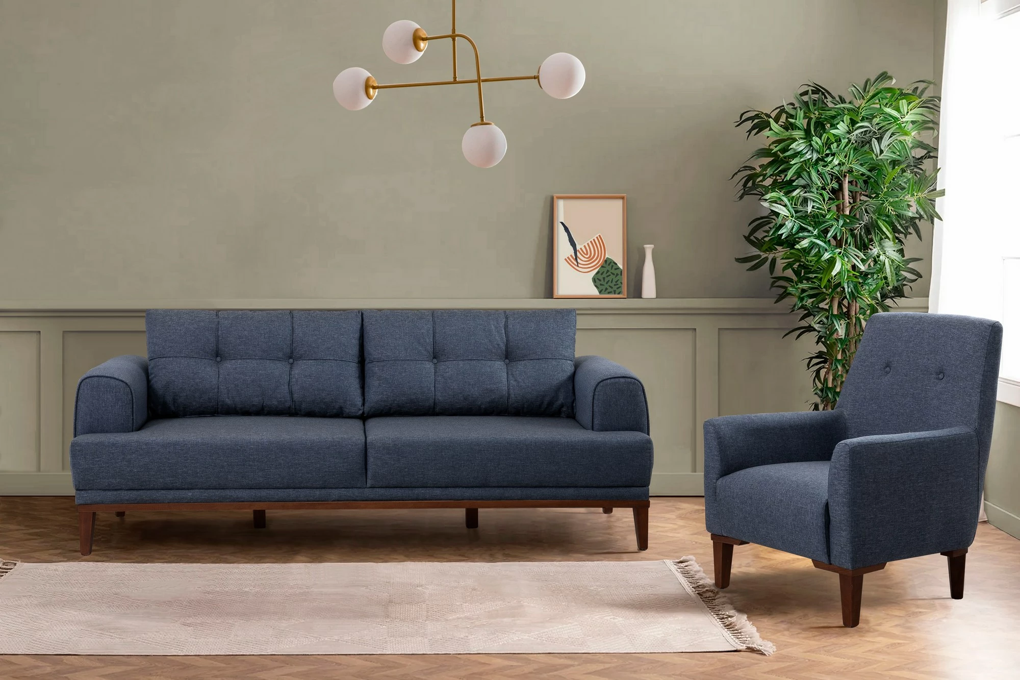 Set divanësh Atelier del Sofa, Vina, ngjyrë kaltër e errët, dru arre
