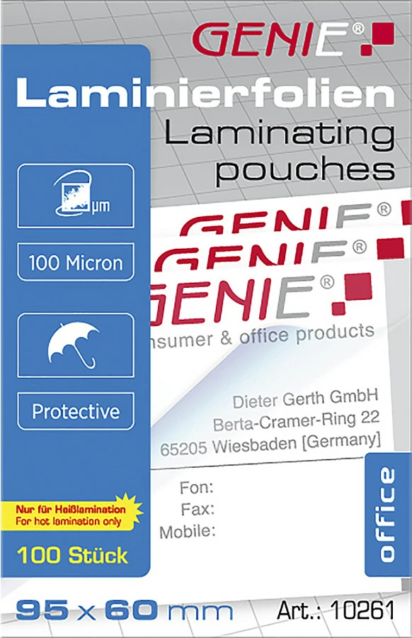 Xhepa laminimi GENIE 95x60mm, 100 mikron, 100 copë