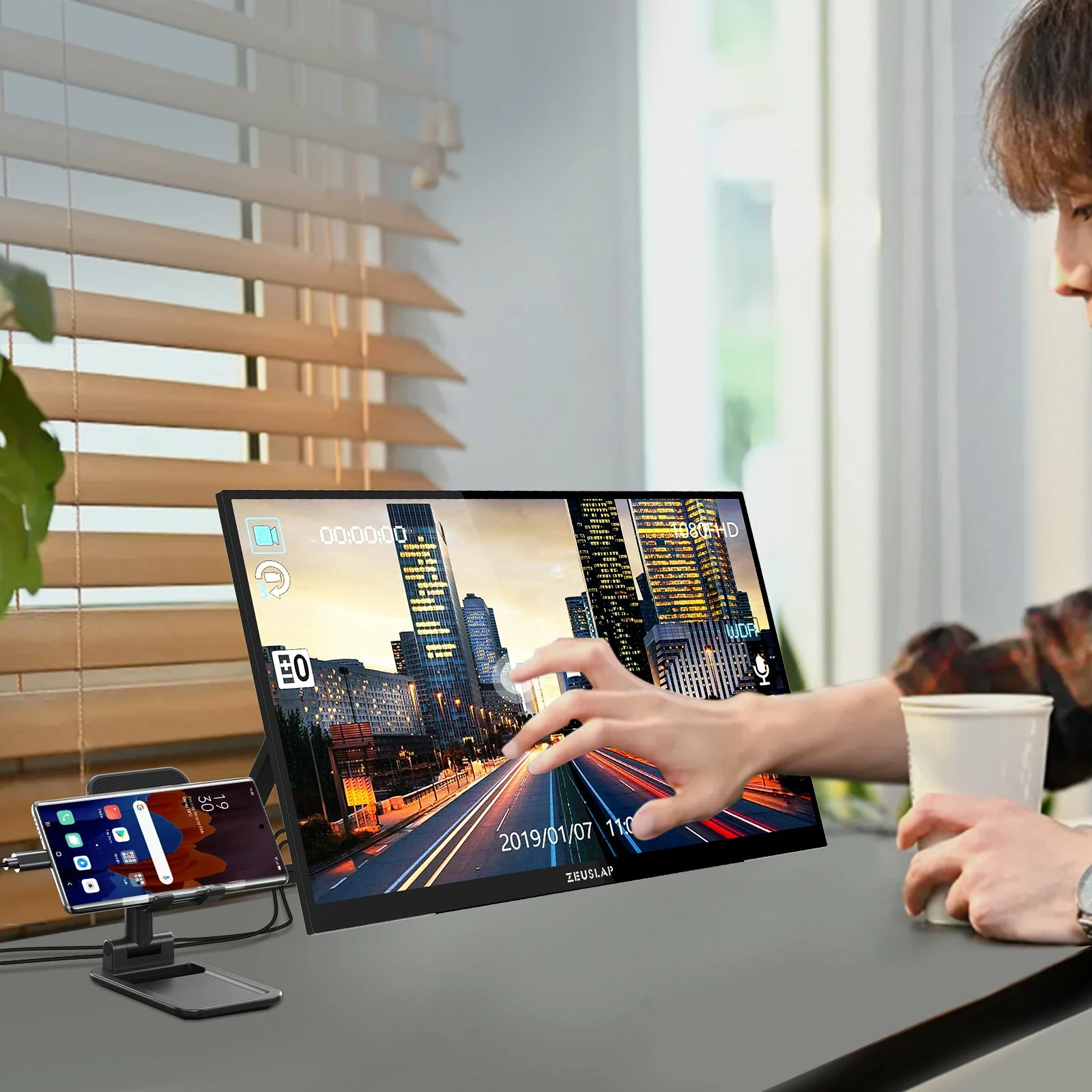 Monitor portativ Zeuslap OL133ED 13.3\" OLED Full HD touchscreen, USB-C/Mini HDMI, VESA, i zi