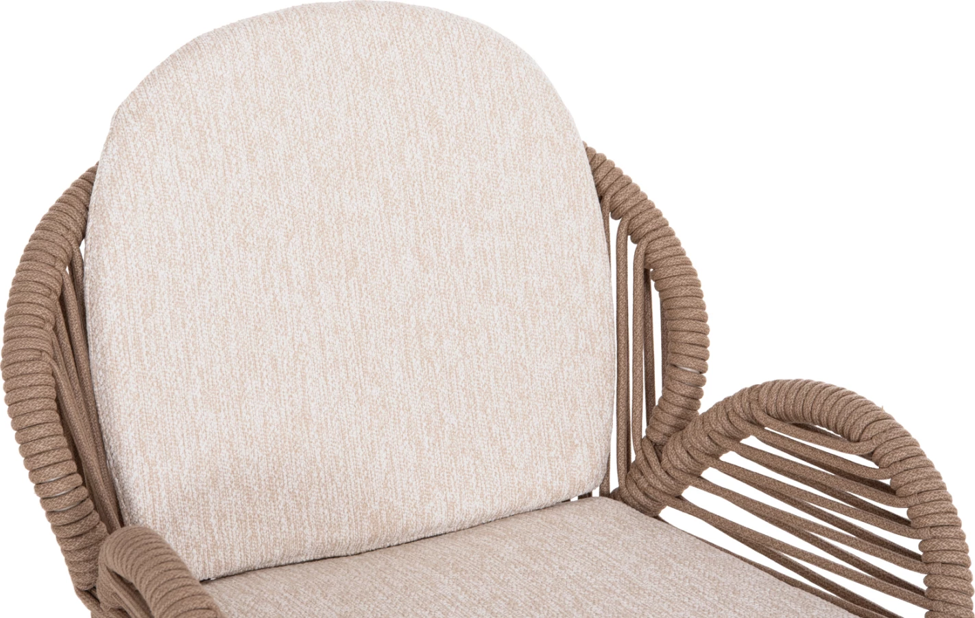 Karrige ngrënieje RIVEN, alumin, litar, jastëk bezhë, 62x69x82cm