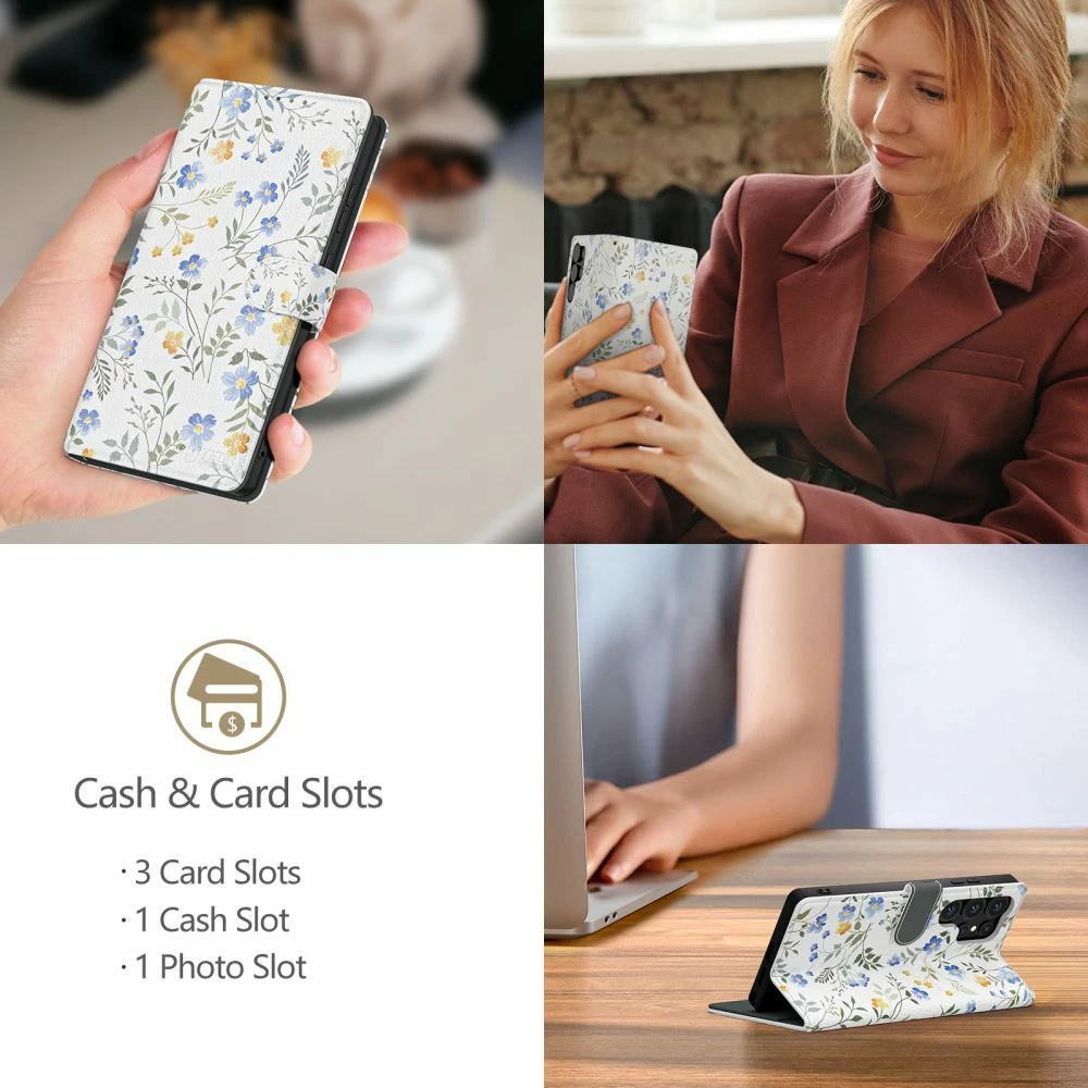 Mbështjellës Tech-Protect Wallet për Samsung Galaxy A36 5G, Lule të bardha