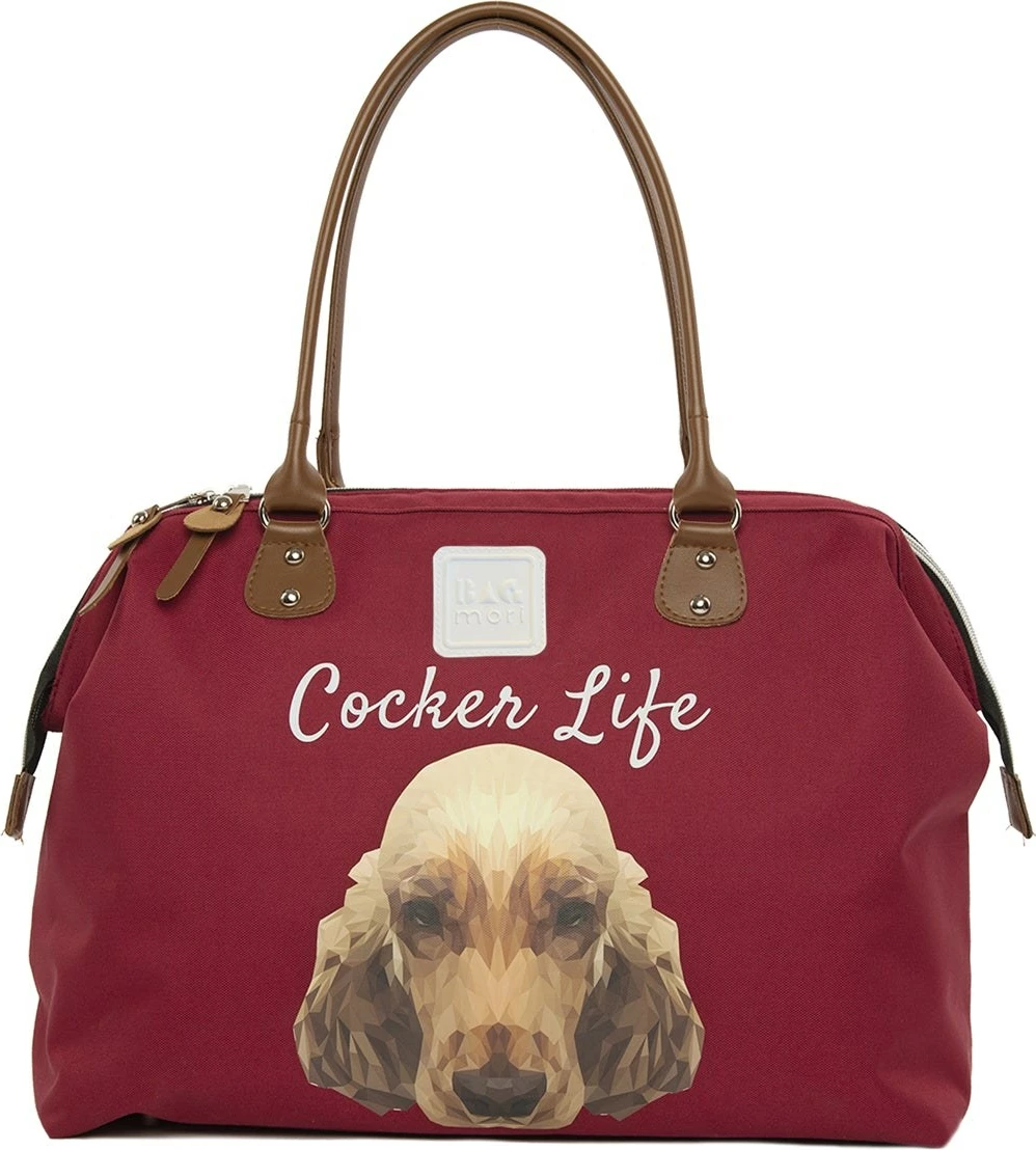 Çantë dore e madhe, ngjyrë e kuqe e errët, Zoozie Bags, 'Cocker Life'
