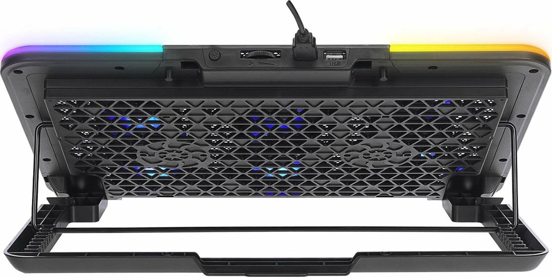 Stendë ftohëse laptopi Rampage Sixpower R9 15.6\", RGB, e rregullueshme, 2x USB 2.0, e zezë