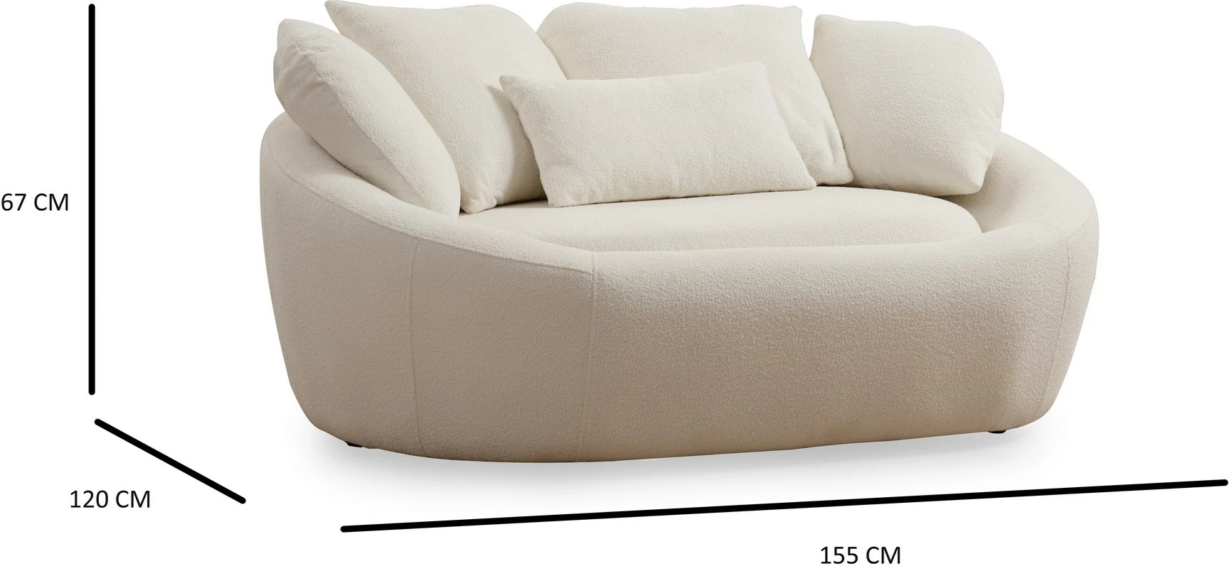 Divan dy ulëshe Atelier del Sofa, Midye - Love Seat, ngjyrë krem