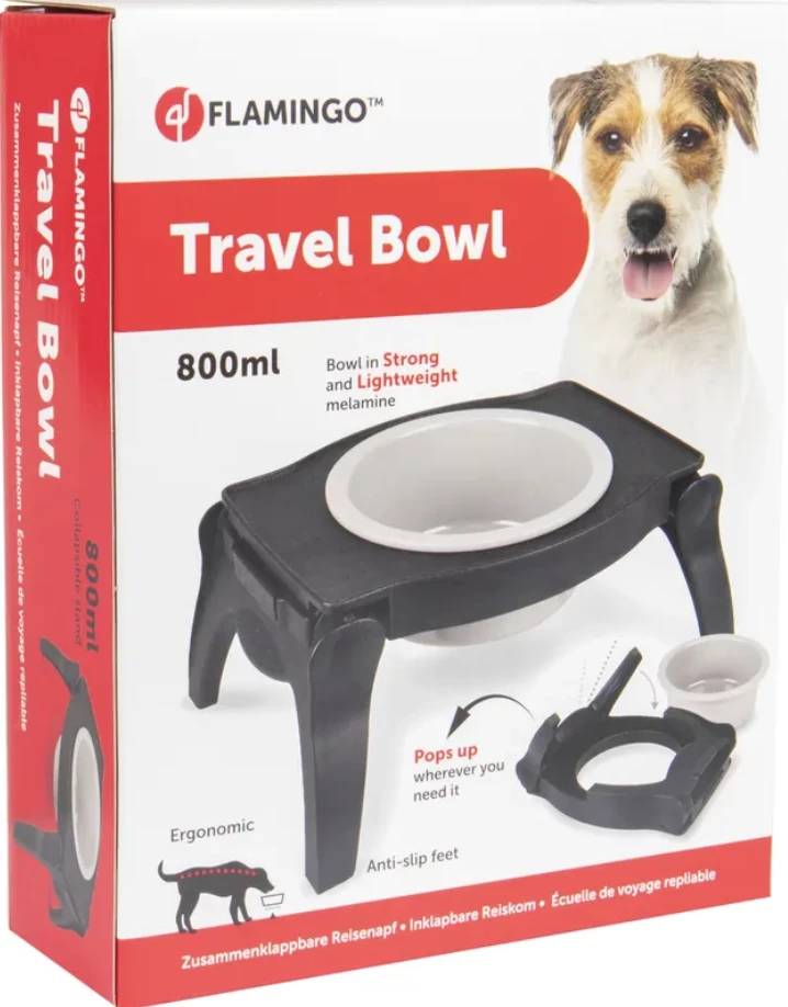 Tas me mbajtëse për ushqim dhe pije për qen Flamingo