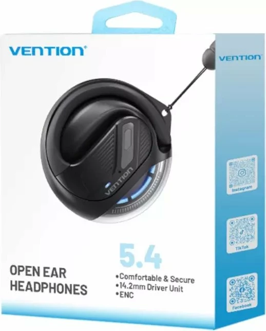 Kufje TWS Vention OpenBeat O12 NBUB0, Bluetooth 5.4, 30 orë, IPX4, zezë, set me kasë karikimi