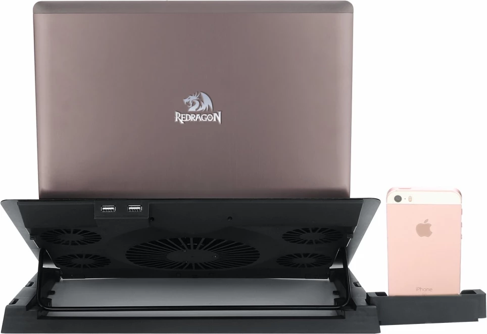 Stendë ftohëse për laptop Redragon Ivy GCP500, 5 ventilatorë, RGB, deri 15.6\", 2x USB, e zezë