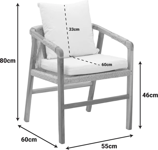 Karrige Cuerda, dru teak, litar pe, ngjyrë natyrale, 55x60x80cm