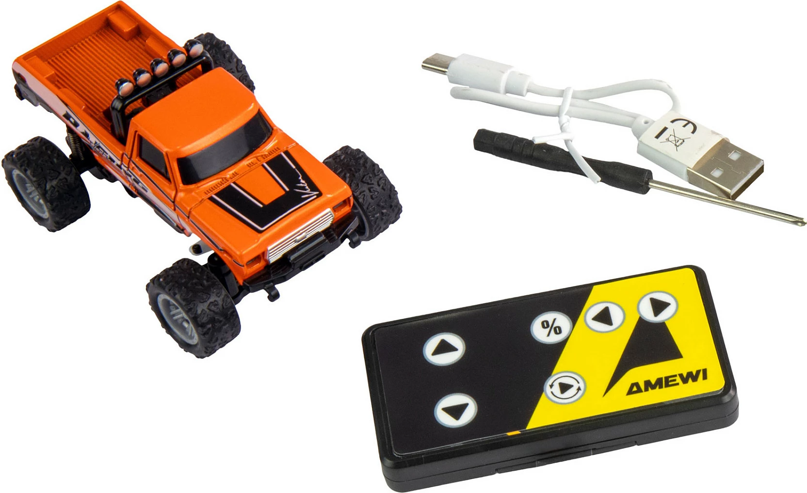 Kamion lodër RC AMEWI 22705 Monster Truck, 1:64, 2.4GHz, bateri 200mAh, portokalli
