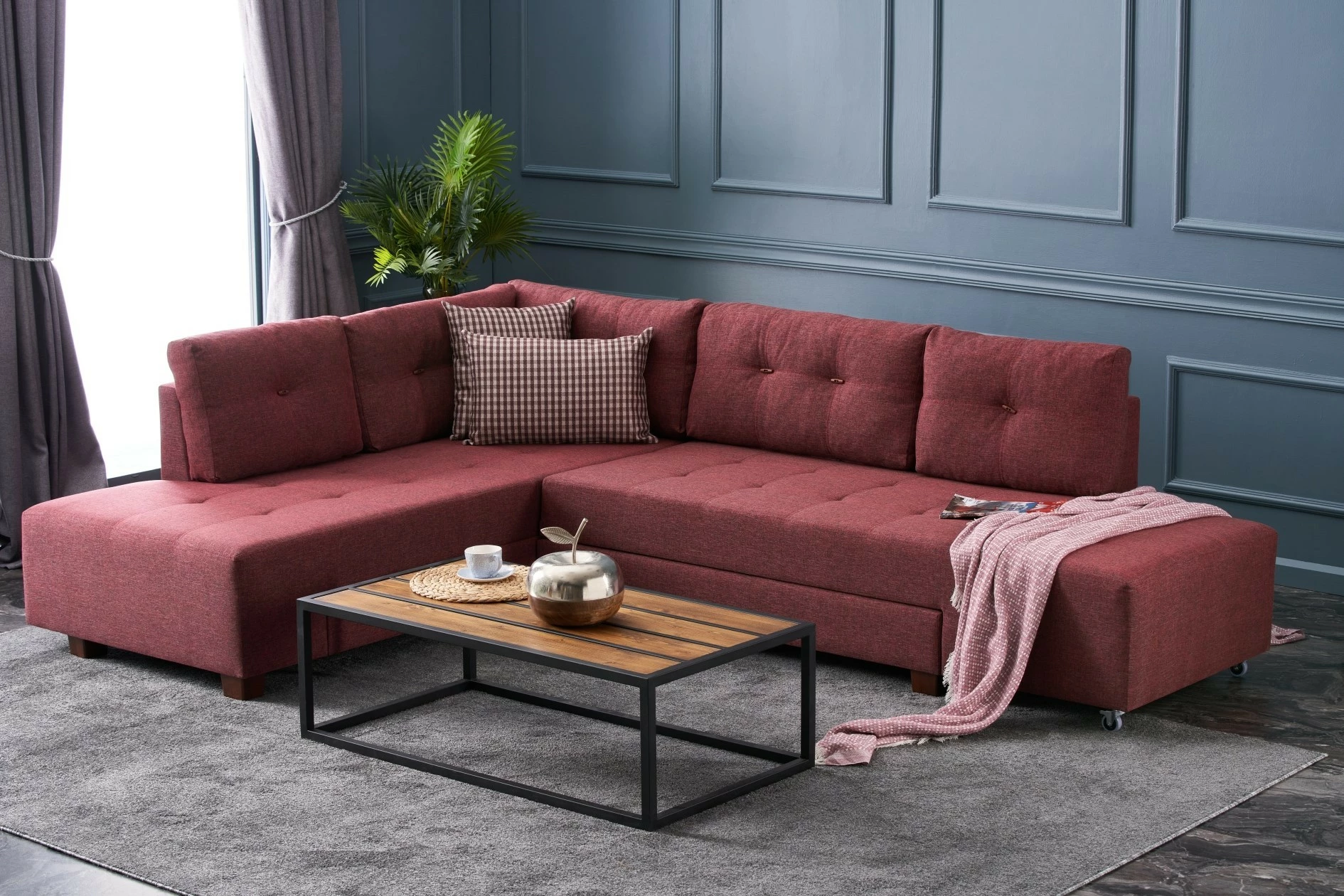 Kënd-sofë krevati, ngjyrë e kuqe e thellë (claret red), Atelier del Sofa, kënd majtas