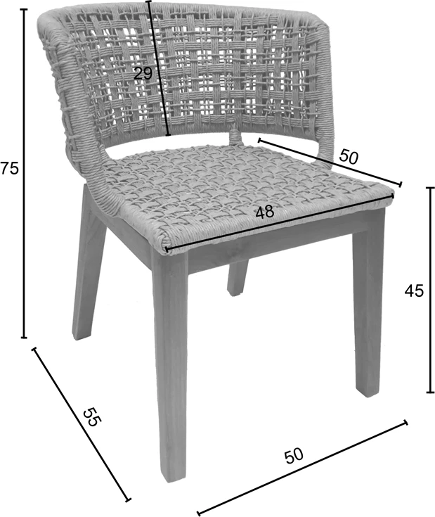 Karrige Milou, dru tik dhe litar pe, ngjyrë natyrale, 59x65x73cm