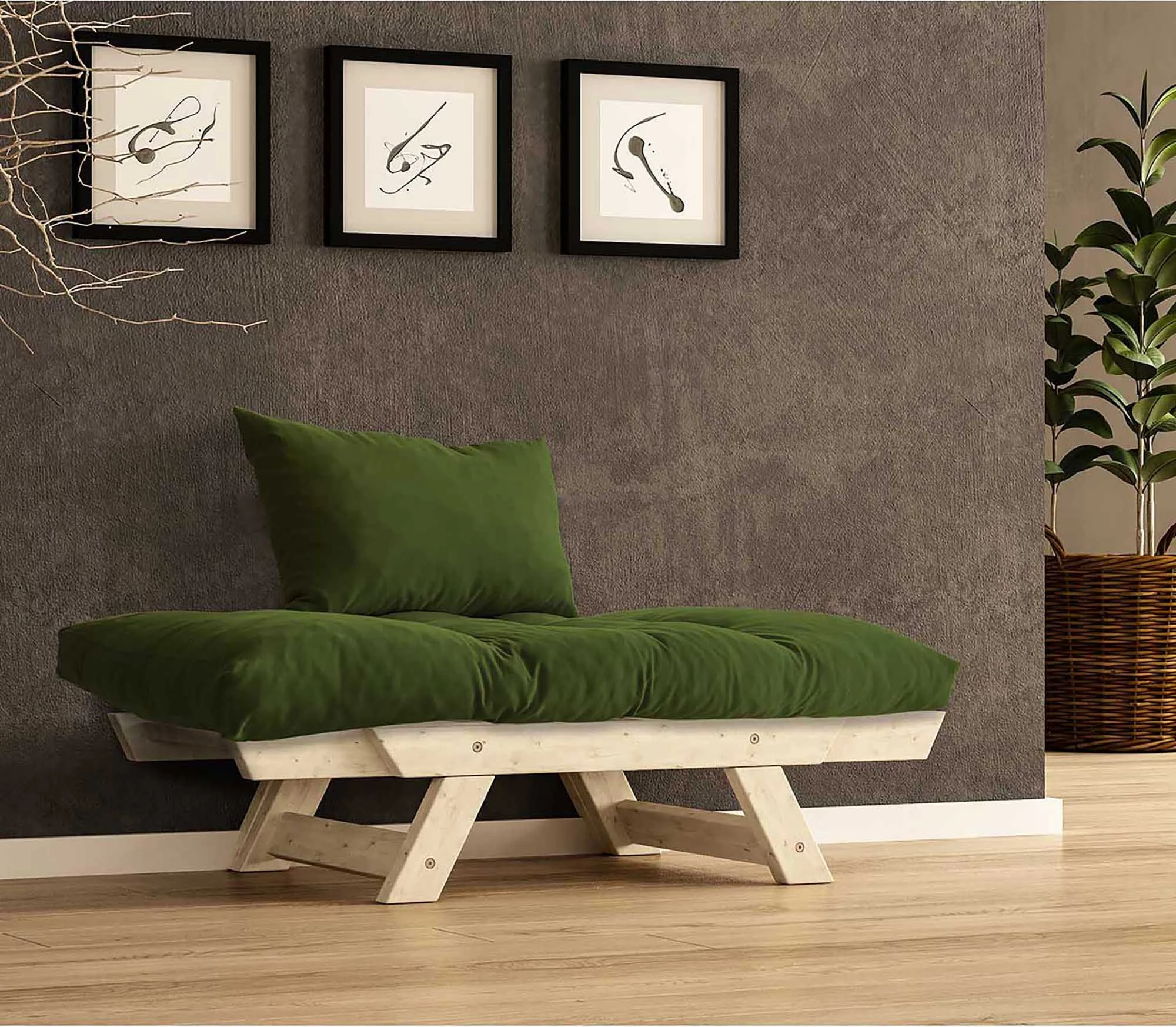 Divan kopshti një vendësh, Skye Decor, CPT8150-140, ngjyrë natyrale dhe e gjelbër