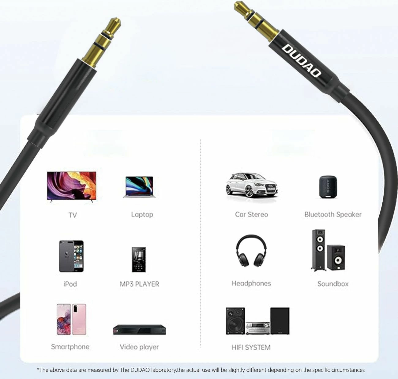 Kabllo audio AUX Dudao L12S, 1m, mini jack 3.5mm, e zezë