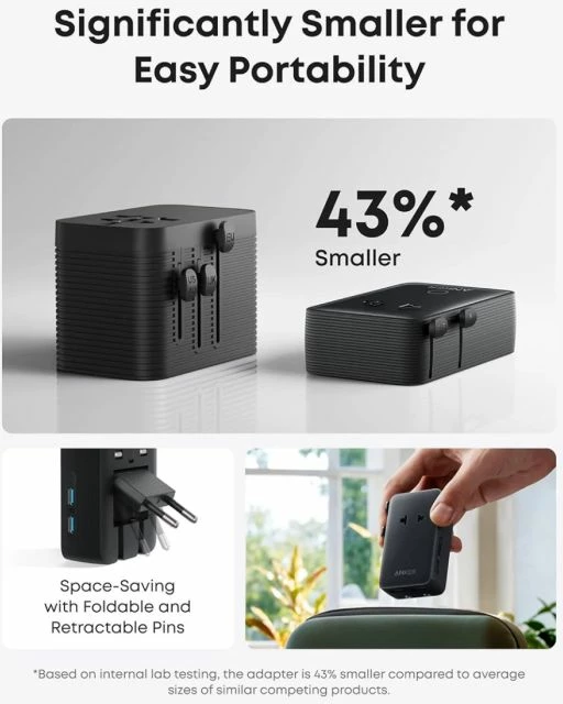 Adapter udhëtimi ANKER Nano A9215H11, 5-në-1, 20W, 2x USB-C + 2x USB-A + prizë AC, i zi